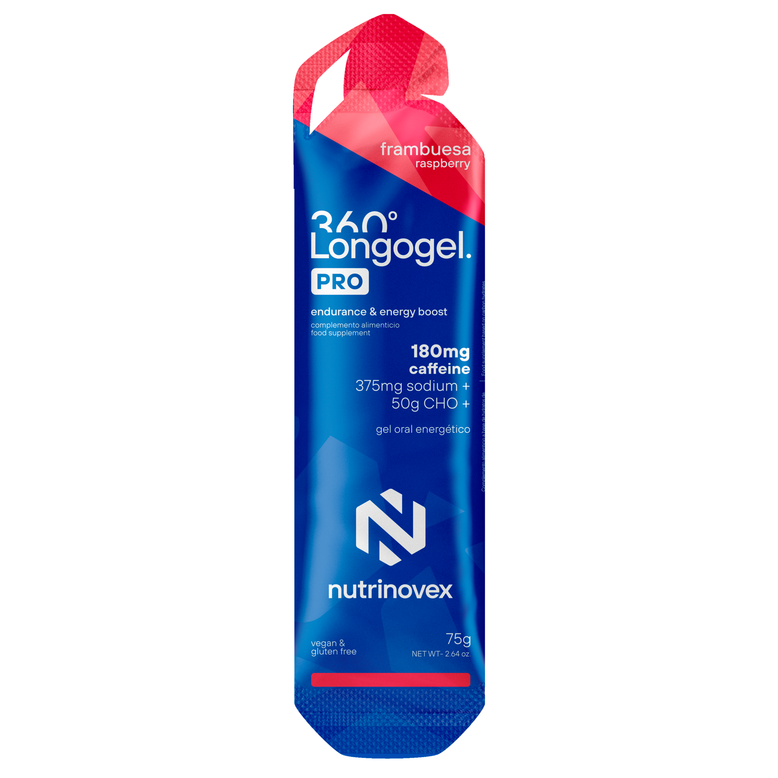 NUTRINOVEX LONGOGEL 360º PRO 180mg Caffeine 375 Sodium 50g cho frambuesa