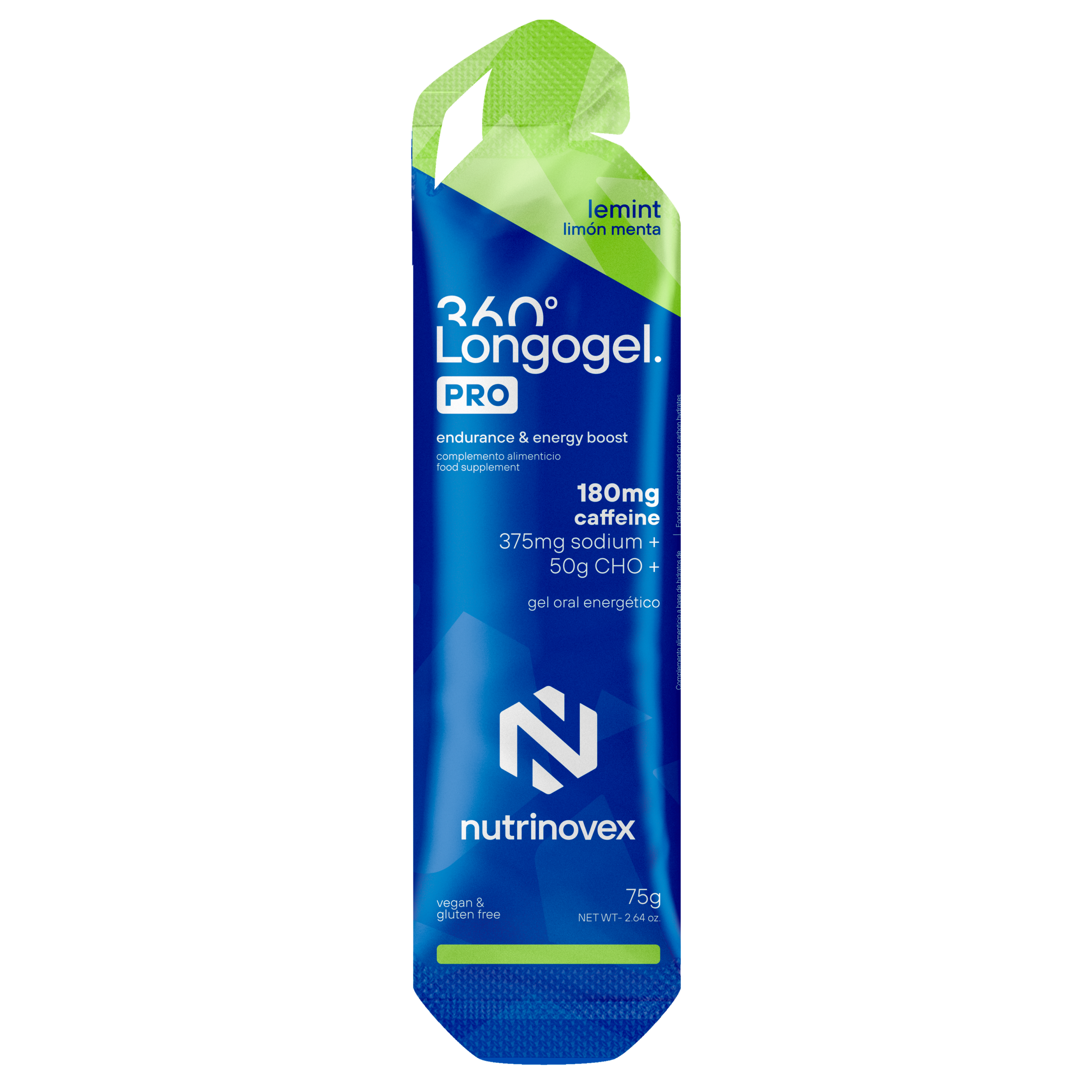 NUTRINOVEX LONGOGEL 360º PRO 180mg Caffeine 375 Sodium 50g cho limón menta