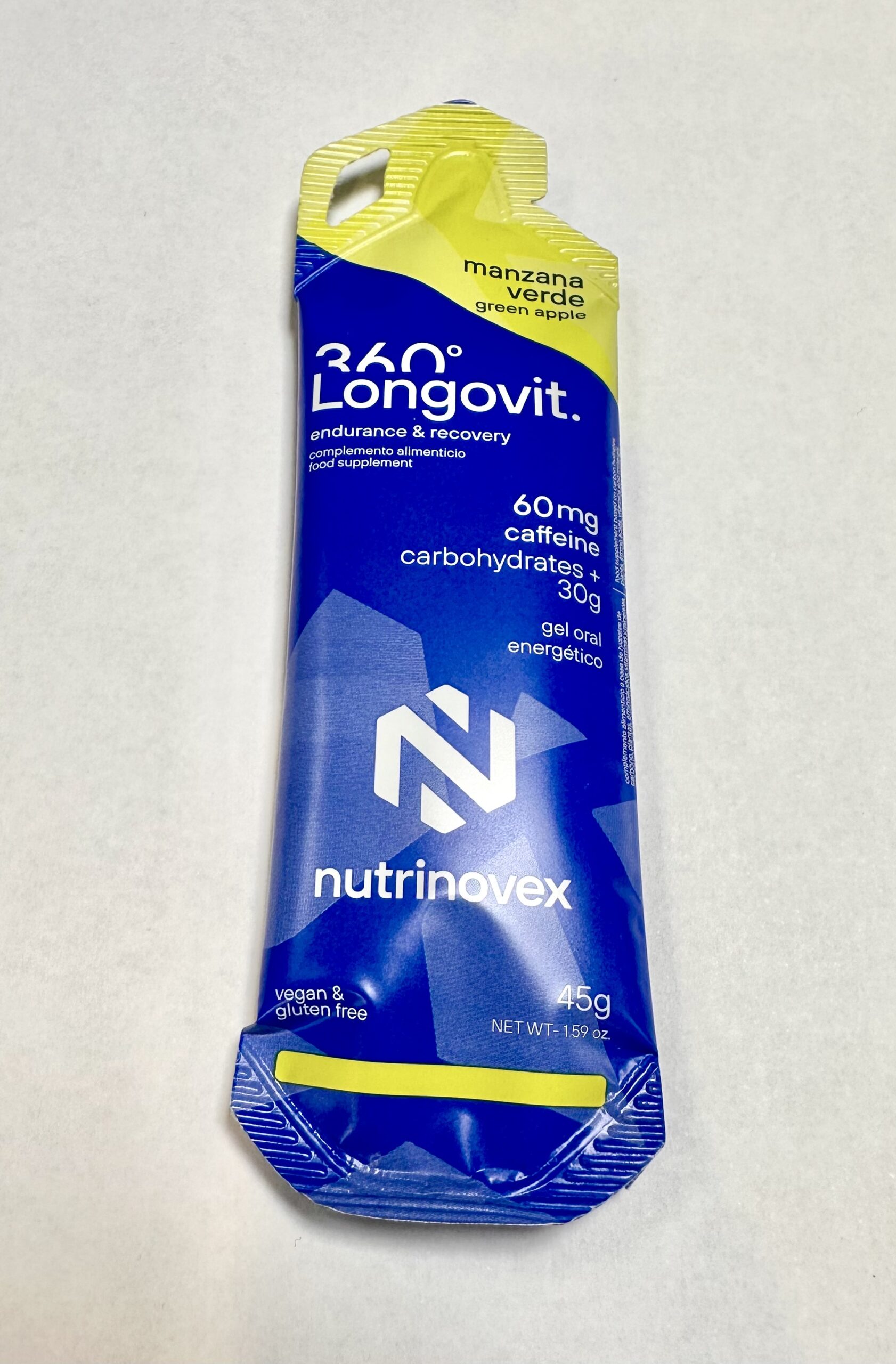 NUTRINOVEX LONGOVIT 360º 60g cafeina 30g carbohydrates Manzana verde