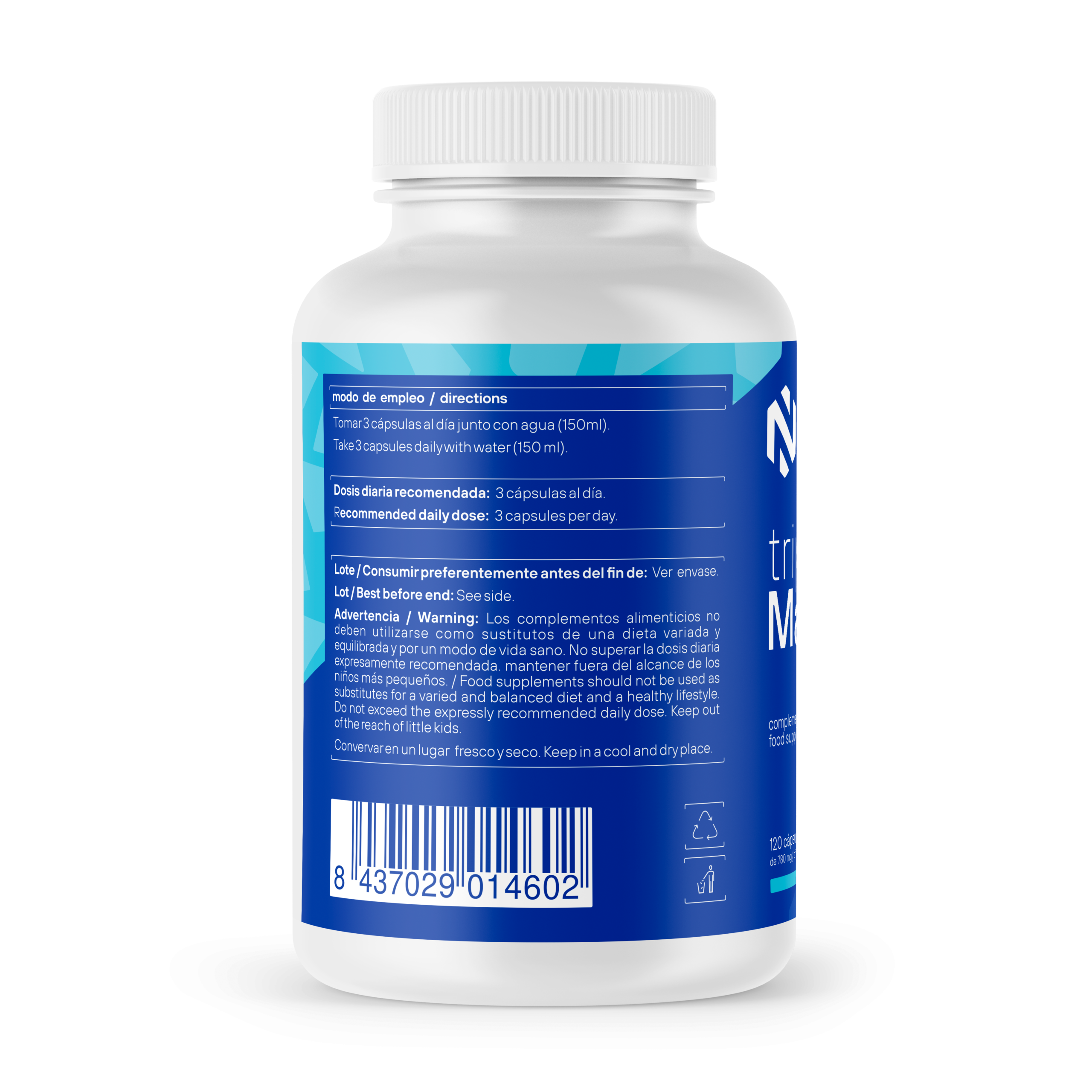 NUTRINOVEX triple Magnesio 120 cápsulas malato bisglicinato citrato - Imagen 3